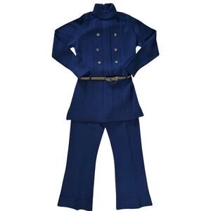 Vintage Glenmore Navy Blue Wool Knit 2-Piece Mod Sweater Set: Tunic Top Pants